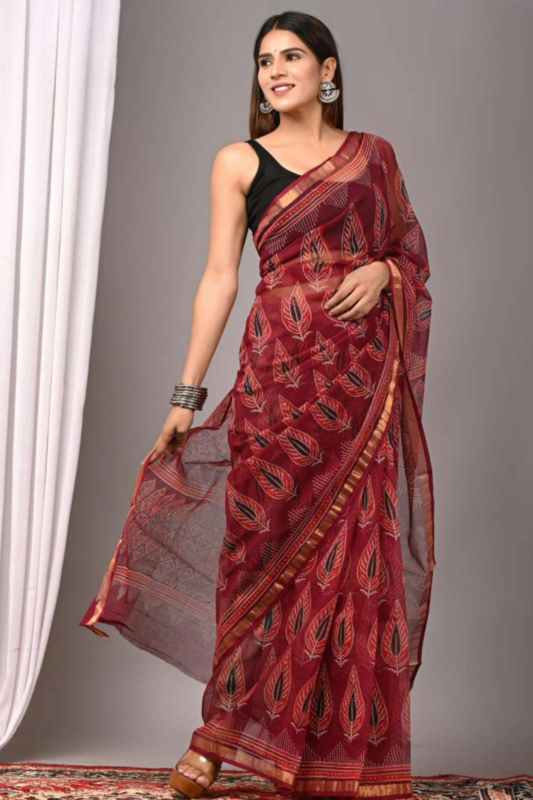 Shri Balaji Emporium RF17068 Hand Block Printed Kota Doriya Sarees 