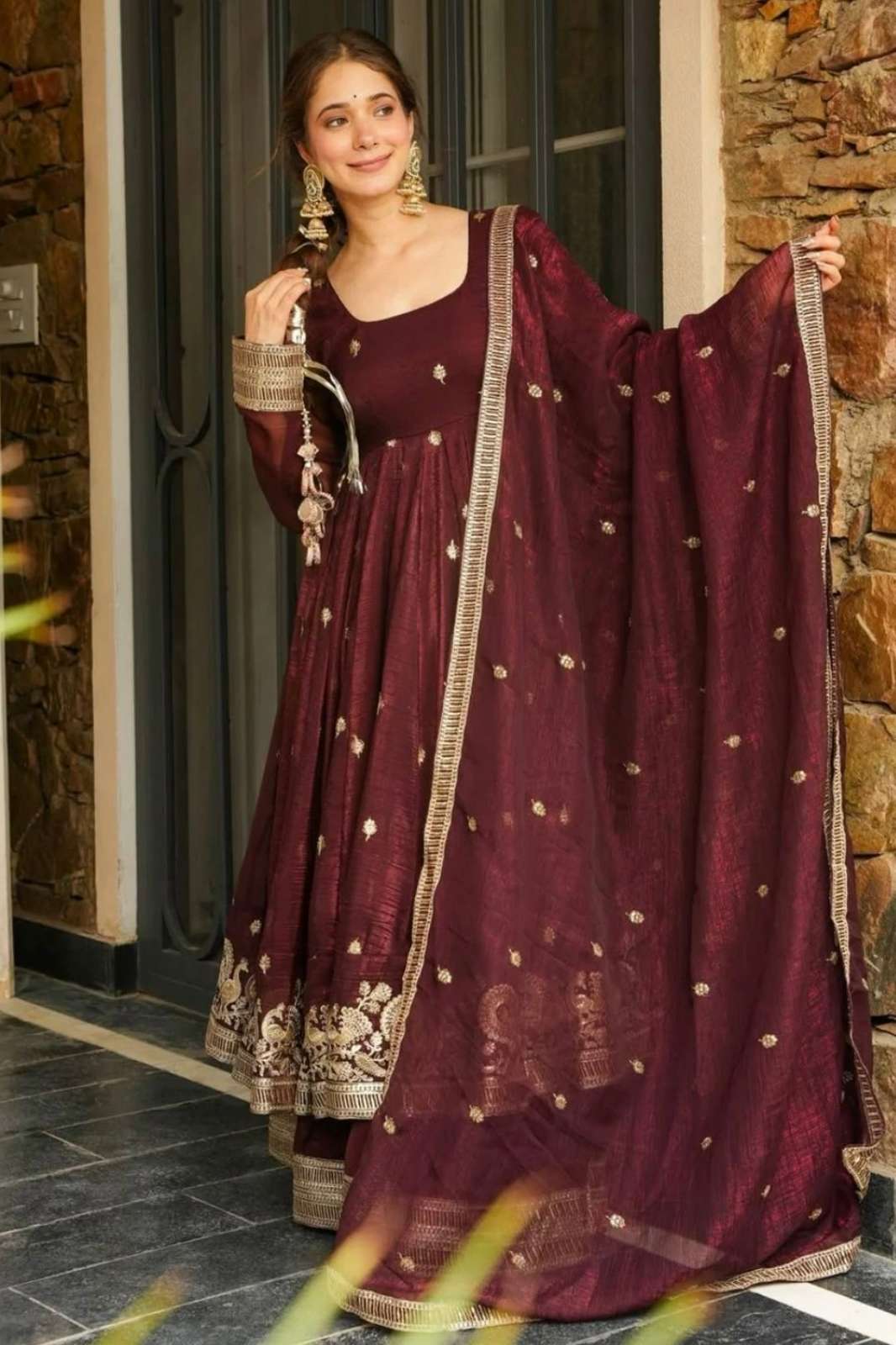 Shri Balaji Emporium SSR 521Women’s Ethnic Wear Anarkali Style Heavy Crunchy Silk Suit