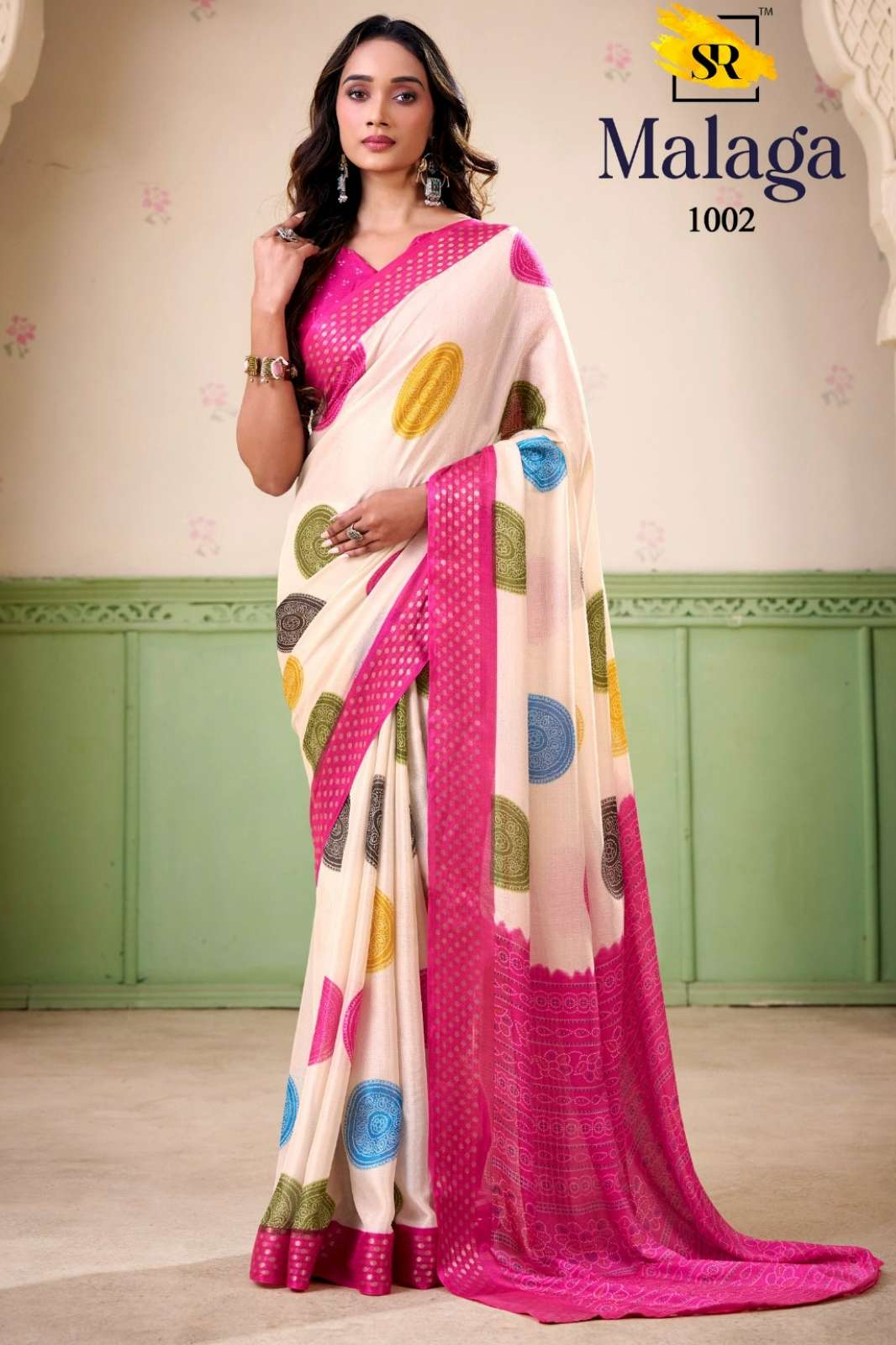 SR MALAGA KHADI CREP DESIGNER WEAVING BORDER SAREE