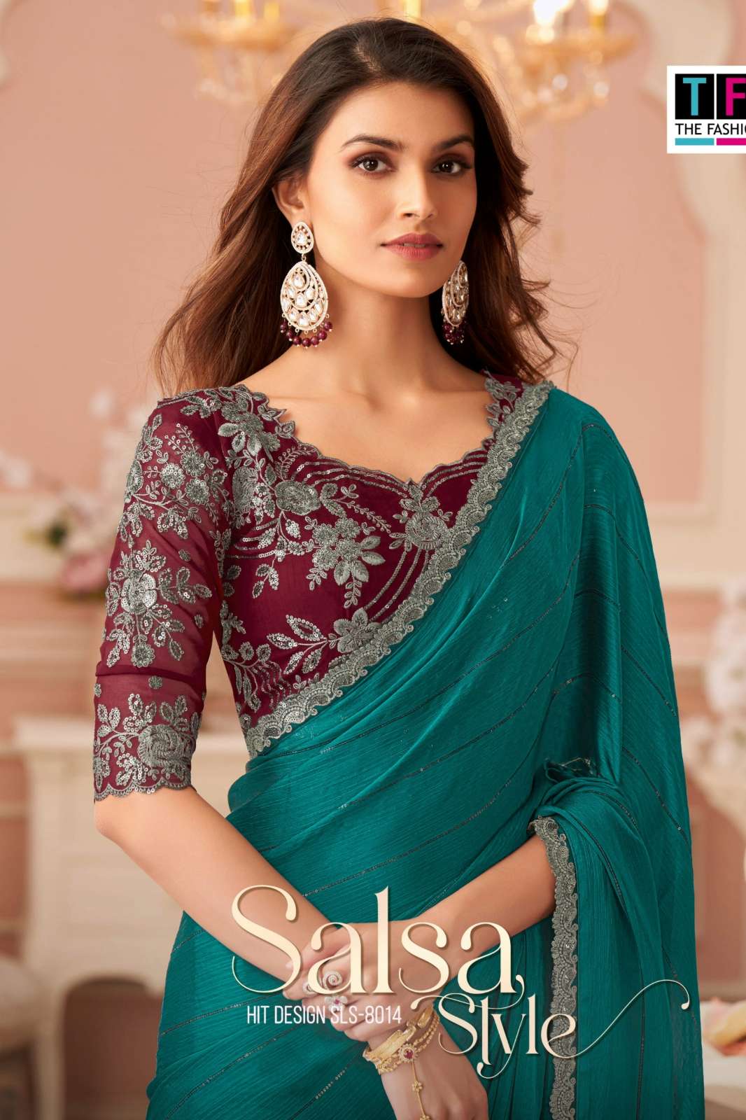 TFH 8014 A TO 8014 F PATTERN WORK SATIN SAREE