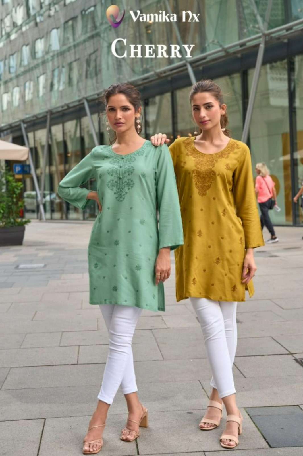 VAMIKA NX Cheery Ready to Wear Viscos Reyon Kurti with Embroidery Work 