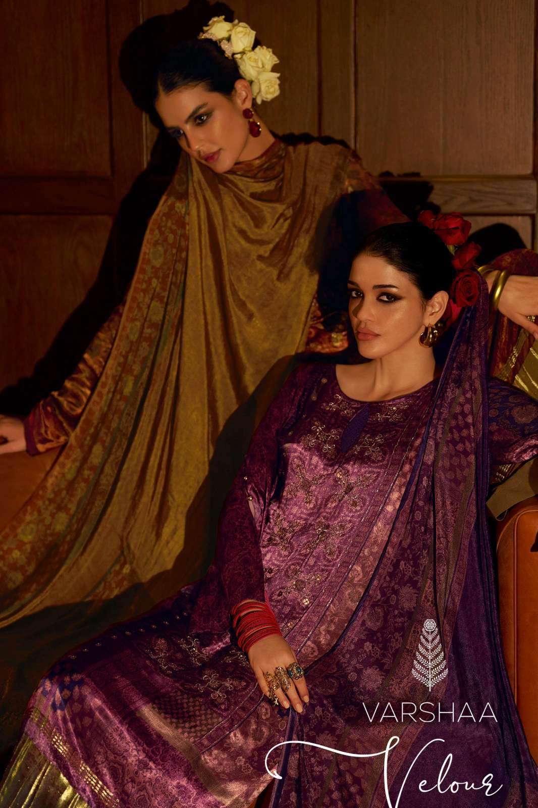 VARSHAA VELOUR GAJI SILK WOVEN DIGITALLY PRINTED SUIT WITH HANDWORK