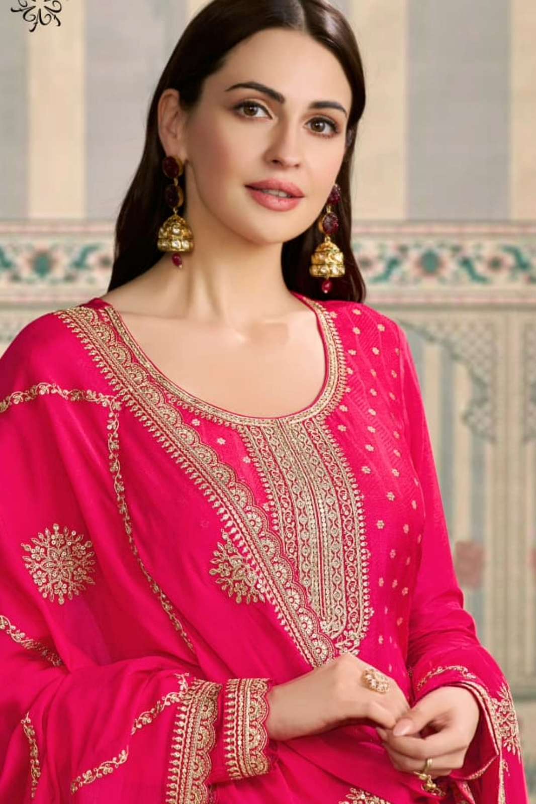 Vinay KULEESH JASLEEN Premium Vis Chiniya Silk Suit with Self Weave Work