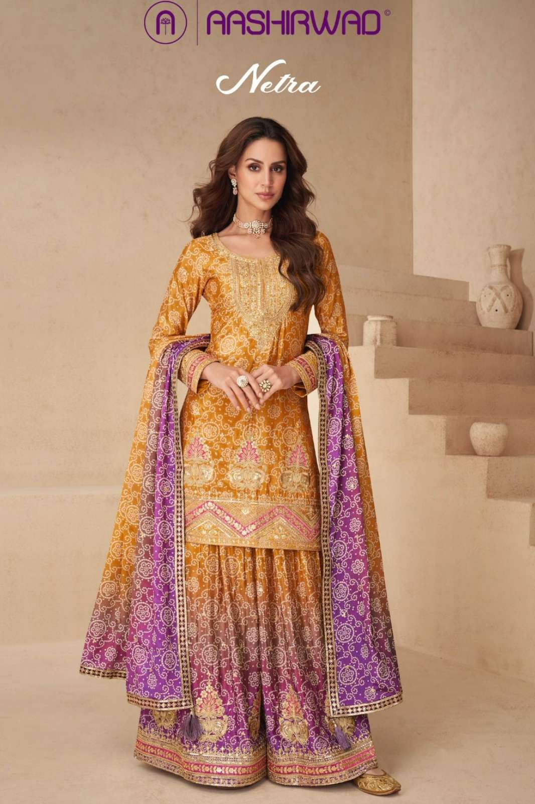 Aashirwad NETRA Ready to Wear Premium Chinon Silk Embroidered Suit