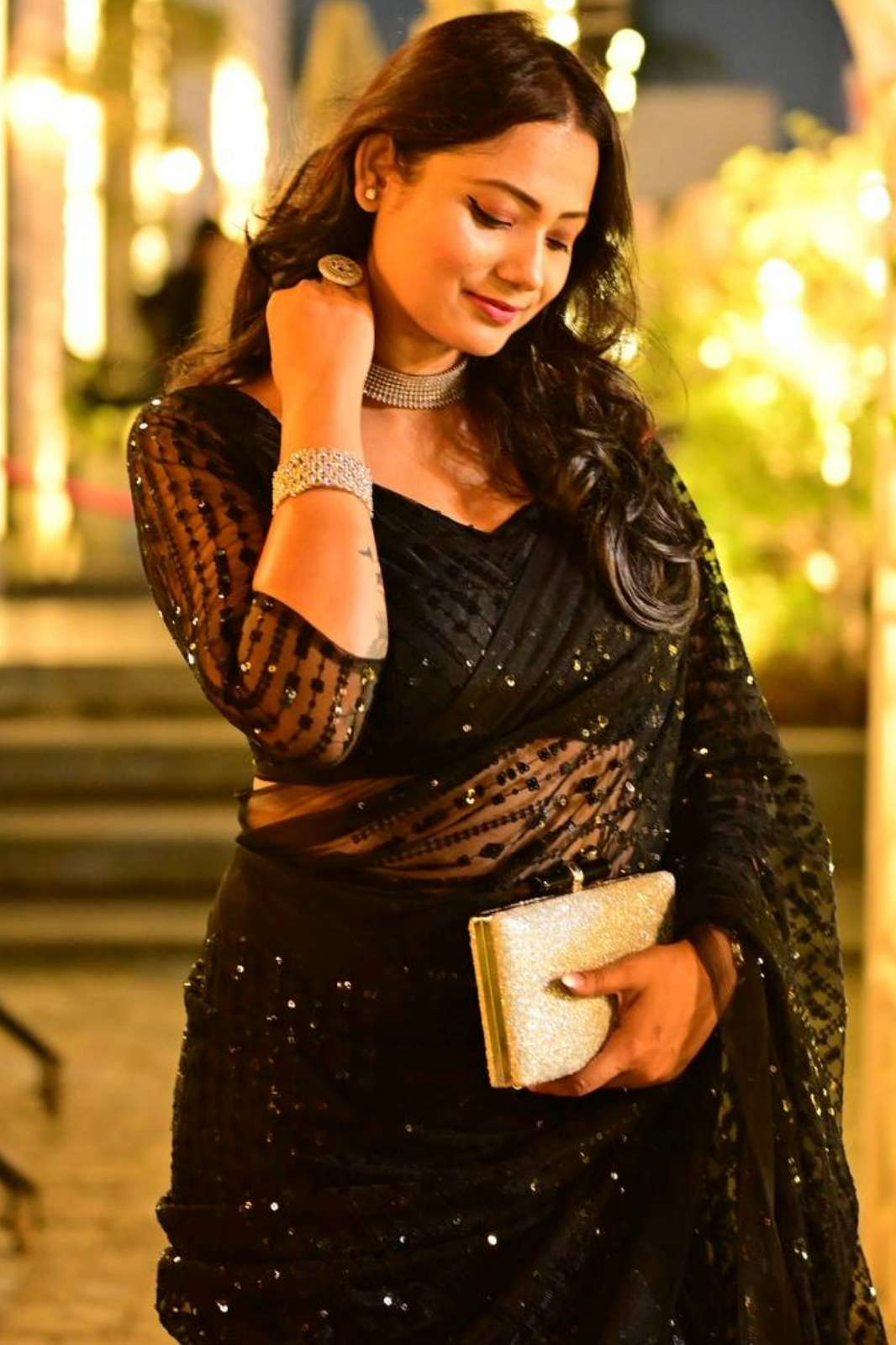 Aawiya 198 BLACK NET SAREE WITH HEAVY SEQUENCE WORK
