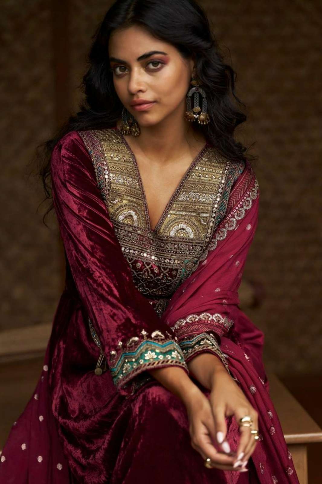 AIQA QEAILZ PURE VISCOSE VELVET SUIT WITH FANCY WORK & HANDWORK