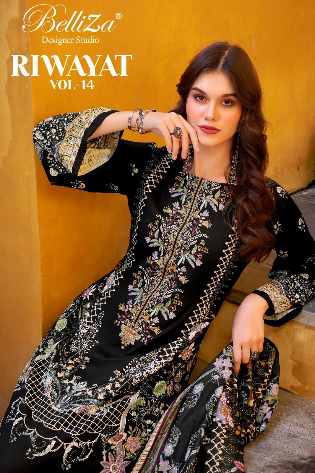 Belliza RIWAYAT VOL 14 Pure Viscose Rayon Digital Printed Suit with Embroidery 