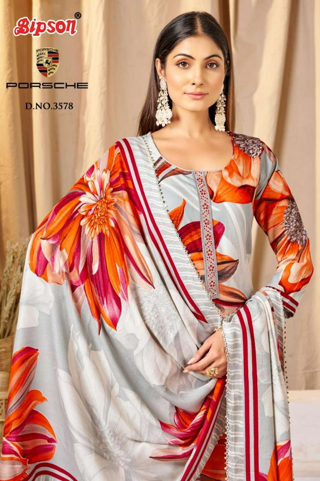 BIPSON PRINTS 3578 Pure Viscose Pashmina Suit with Hand Work
