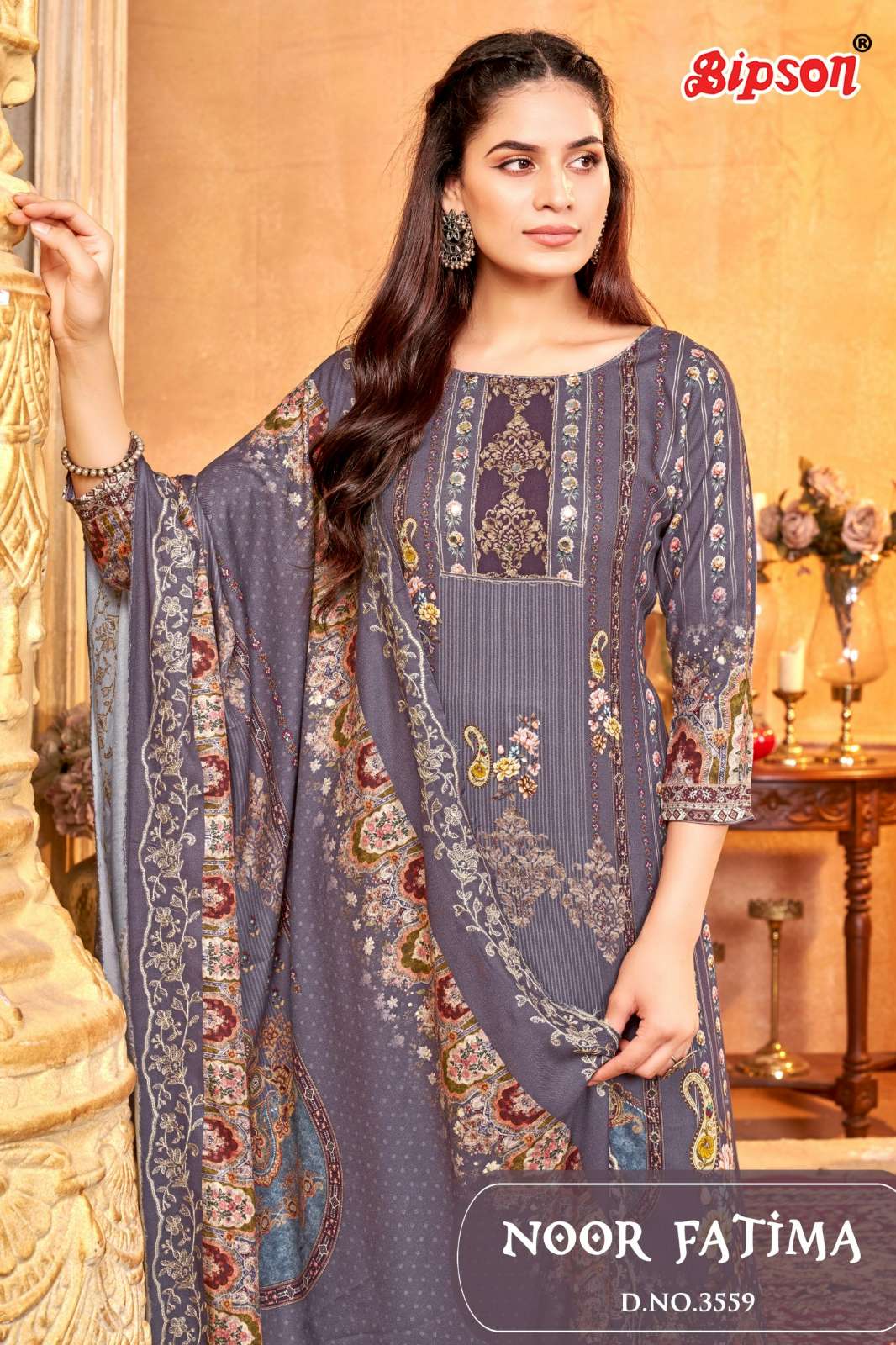BIPSON PRINTS NOOR FATIMA 3559 Pure Cotton Cambric Suit with Hand Work