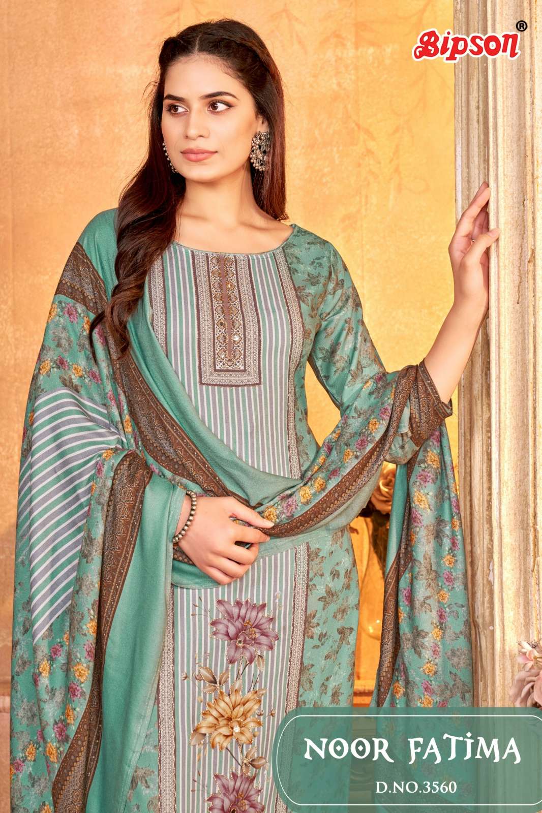 BIPSON PRINTS NOOR FATIMA 3560 Viscose Pashmina Suit with Hand Work