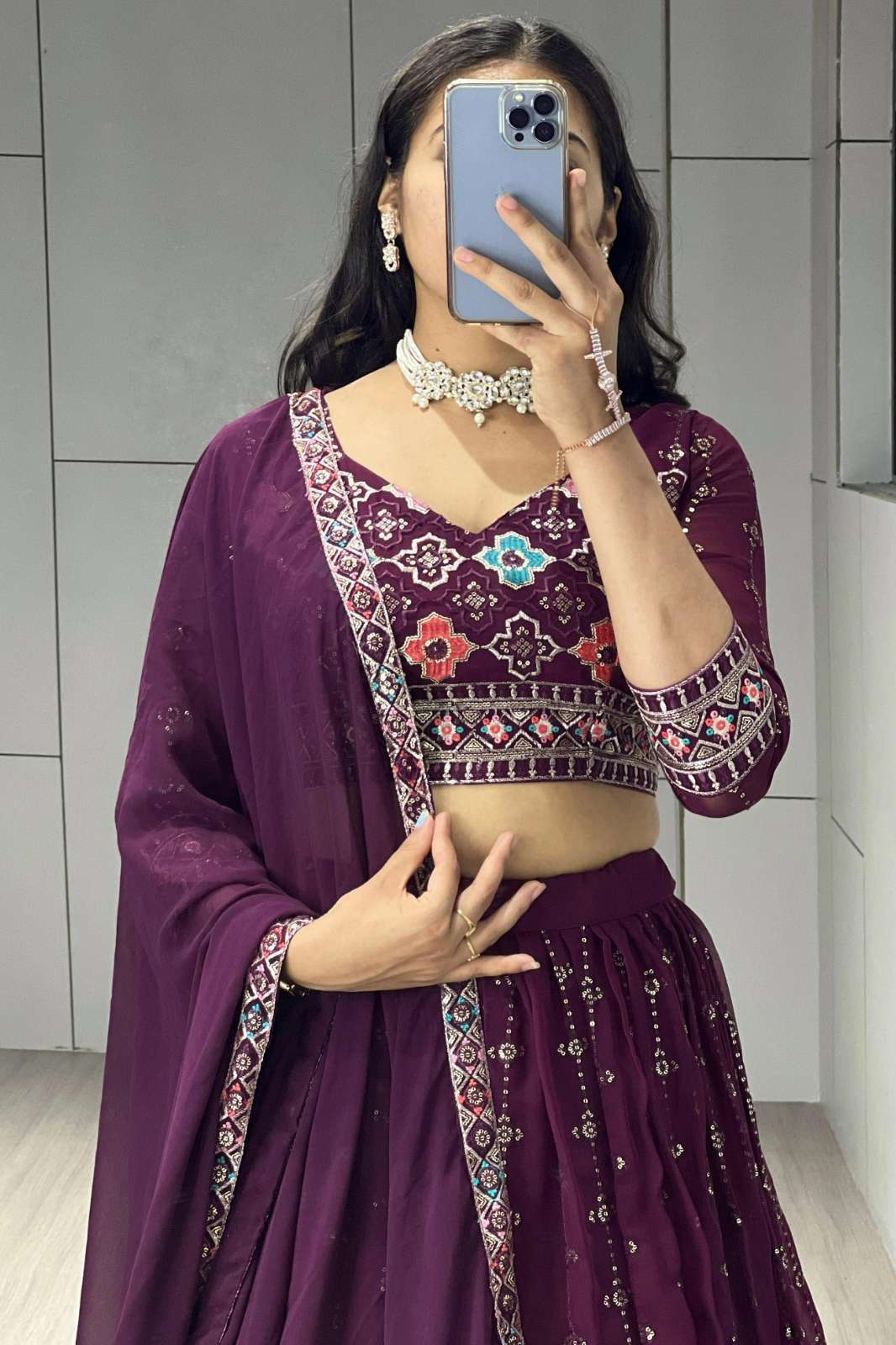 Crazy Cloths Heavy Georgette Traditional Embroidery Fully Stitched Lehenga Sets