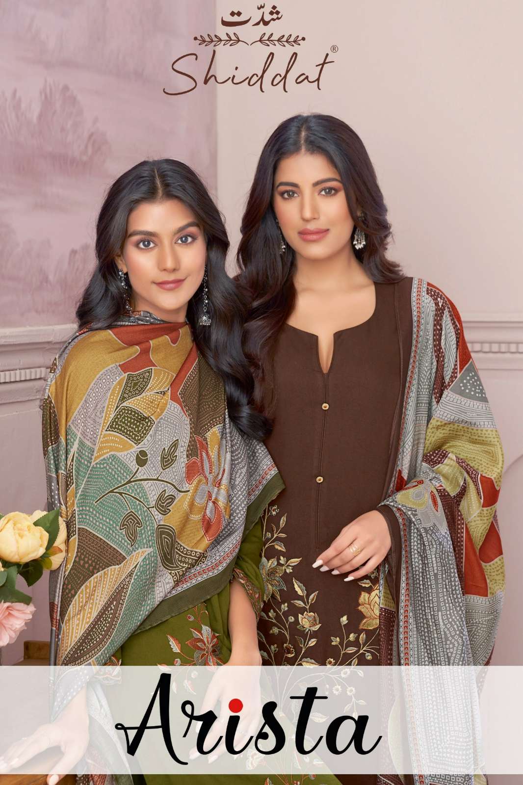 ESTA ARISTA PURE PASHMINA SUIT WITH VELVET APPLIQUE EMBROIDERY