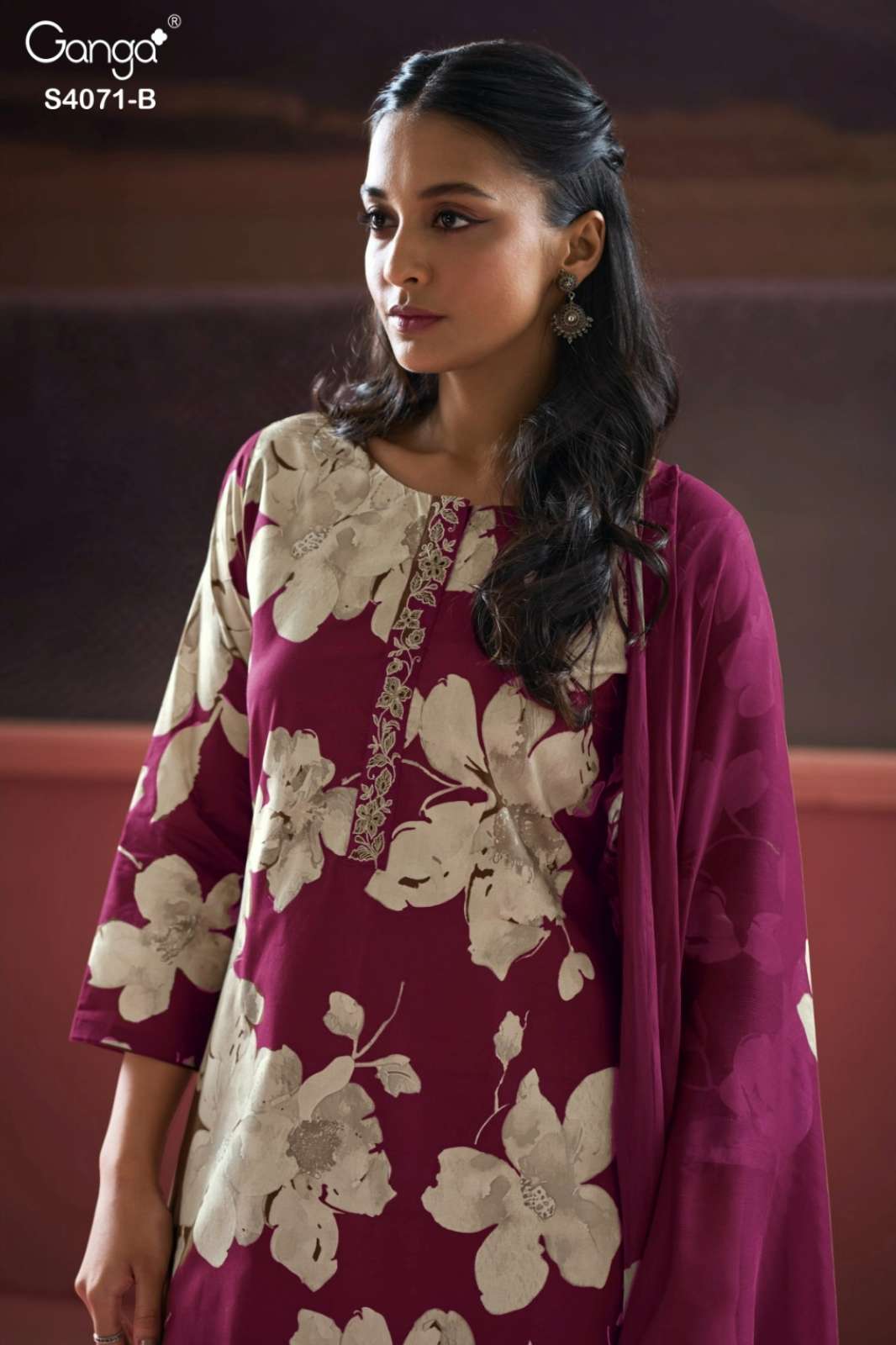 GANGA AARINI S4071 PURE WOOL PASHMINA PRINTED SUIT WITH EMBROIDERY 