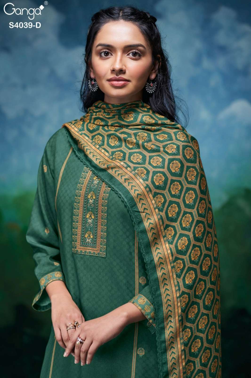 GANGA ANARA S4039 PREMIUM PURE PASHMINA SUIT WITH EMBROIDERY 
