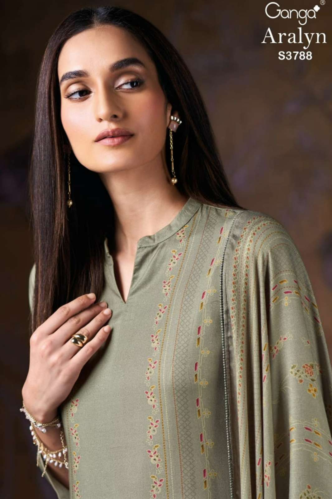 GANGA ARALYN S3788 PREMIUM PURE WOOL PASHMINA SUIT WITH HAND EMBROIDERY 