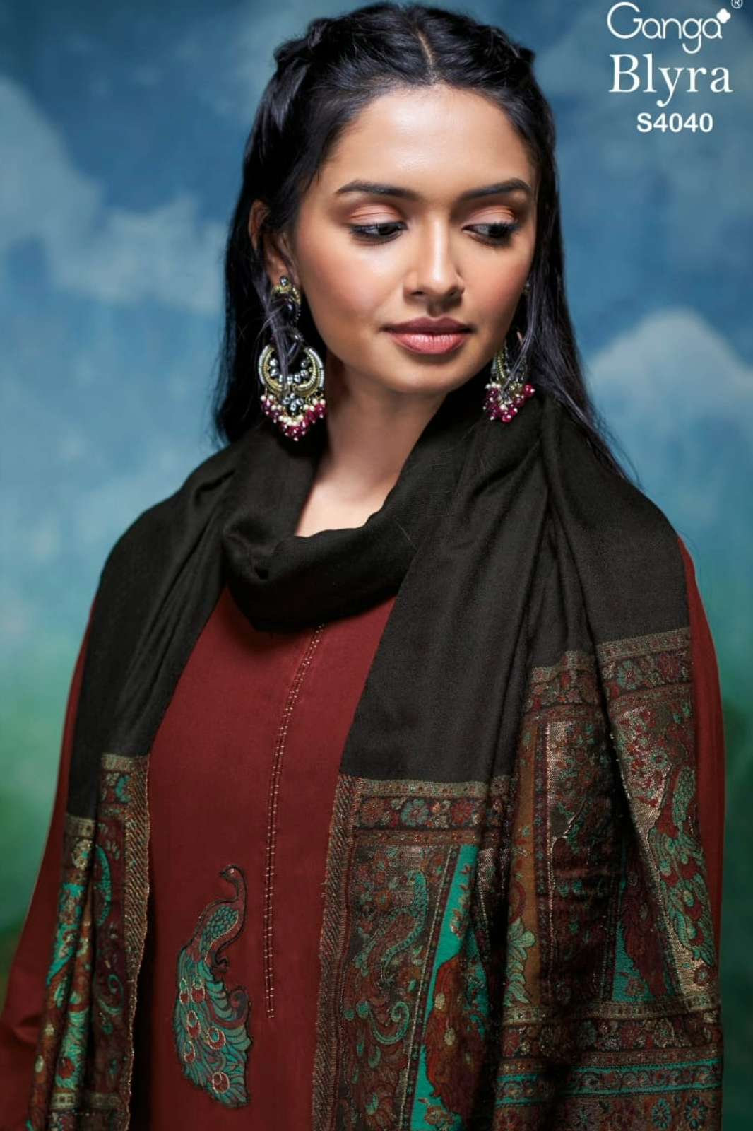 GANGA BLYRA S4040 PREMIUM PURE PASHMINA SUIT WITH HAND EMBROIDERY