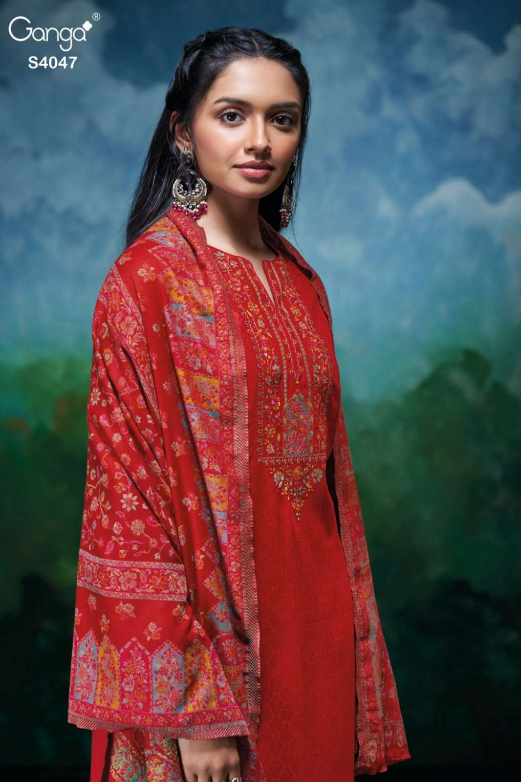 GANGA DANIAH S4047 PREMIUM PURE PASHMINA JACQUARD SUIT WITH EMBROIDERY