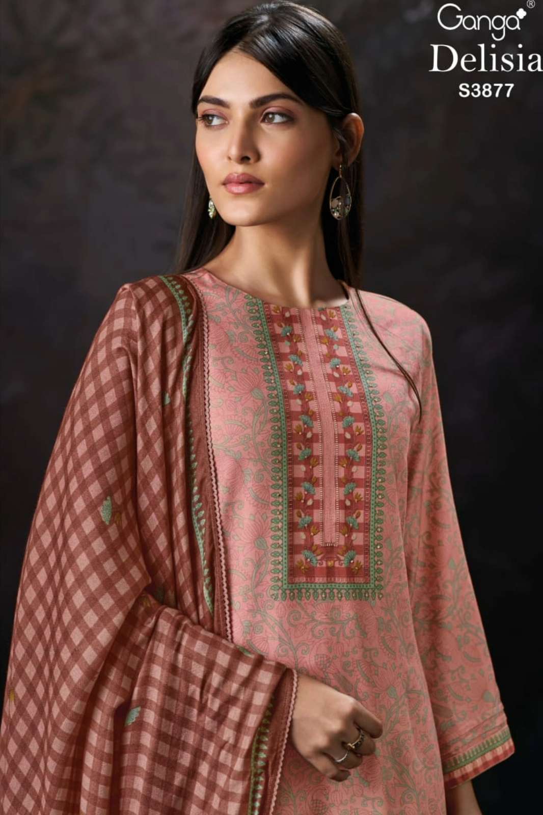GANGA DELISIA S3877 PREMIUM PURE WOOL PASHMINA SUIT WITH HAND WORK