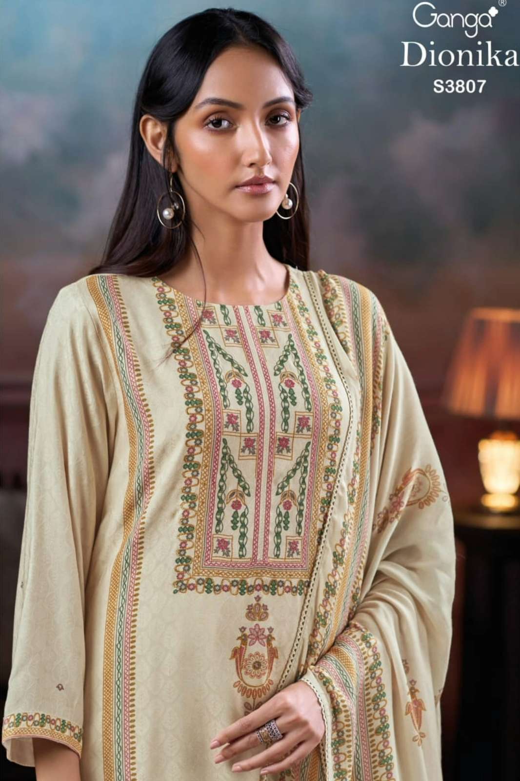 GANGA DIONIKA S3807 PREMIUM PURE WOOL PASHMINA SUIT WITH HAND EMBROIDERY