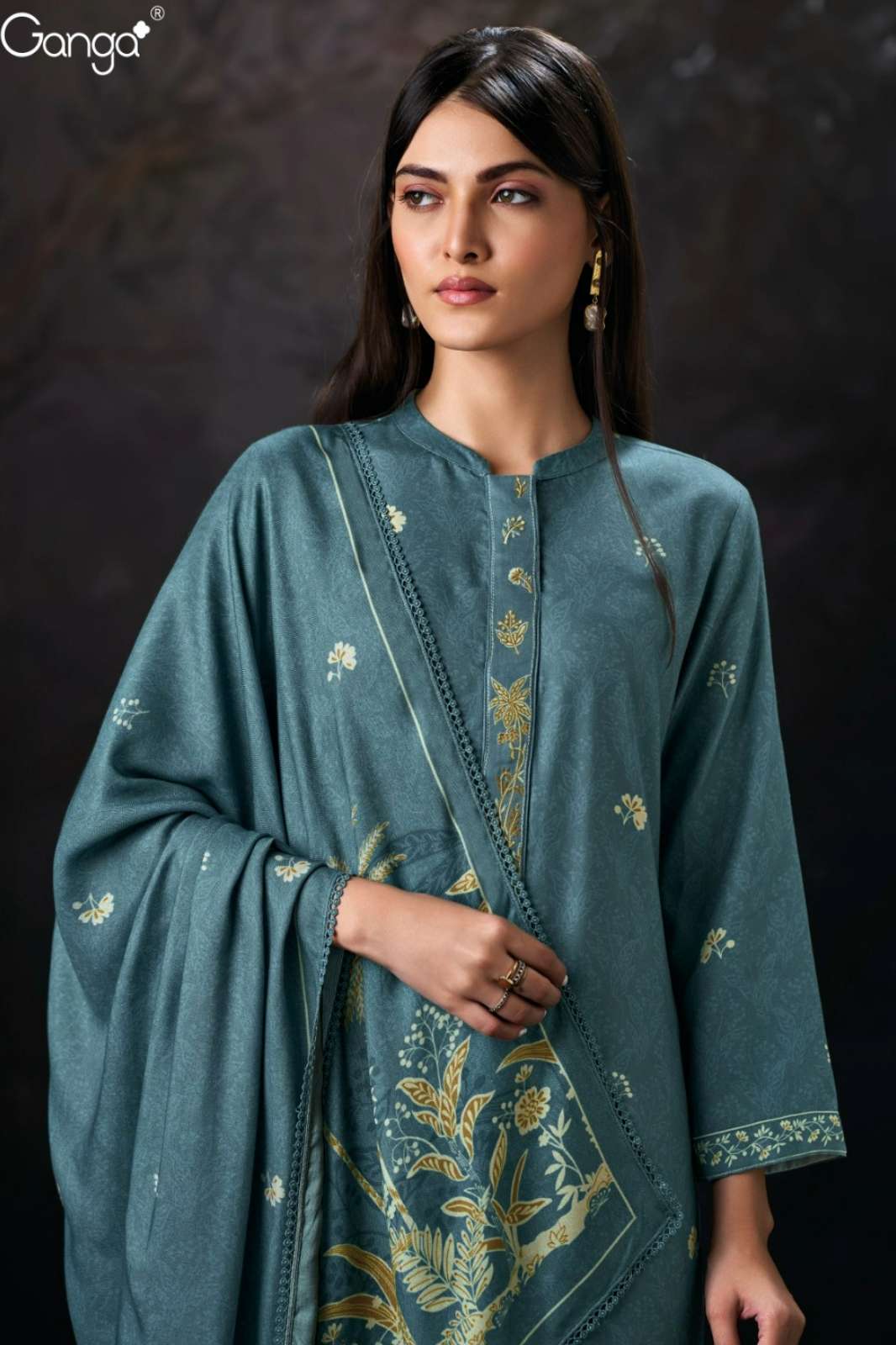 GANGA GEHNA S3972 PREMIUM PURE WOOL PASHMINA SUIT WITH EMBROIDERY