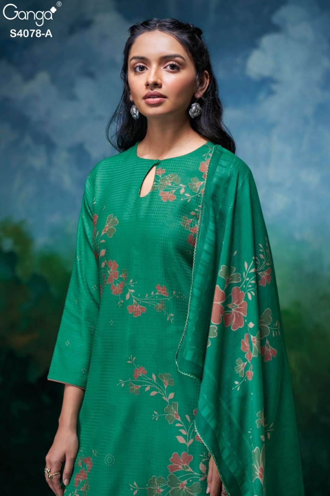 GANGA GIVARA S4078 PREMIUM PURE PASHMINA DOBBY PRINTED SUIT WITH HAND WORK