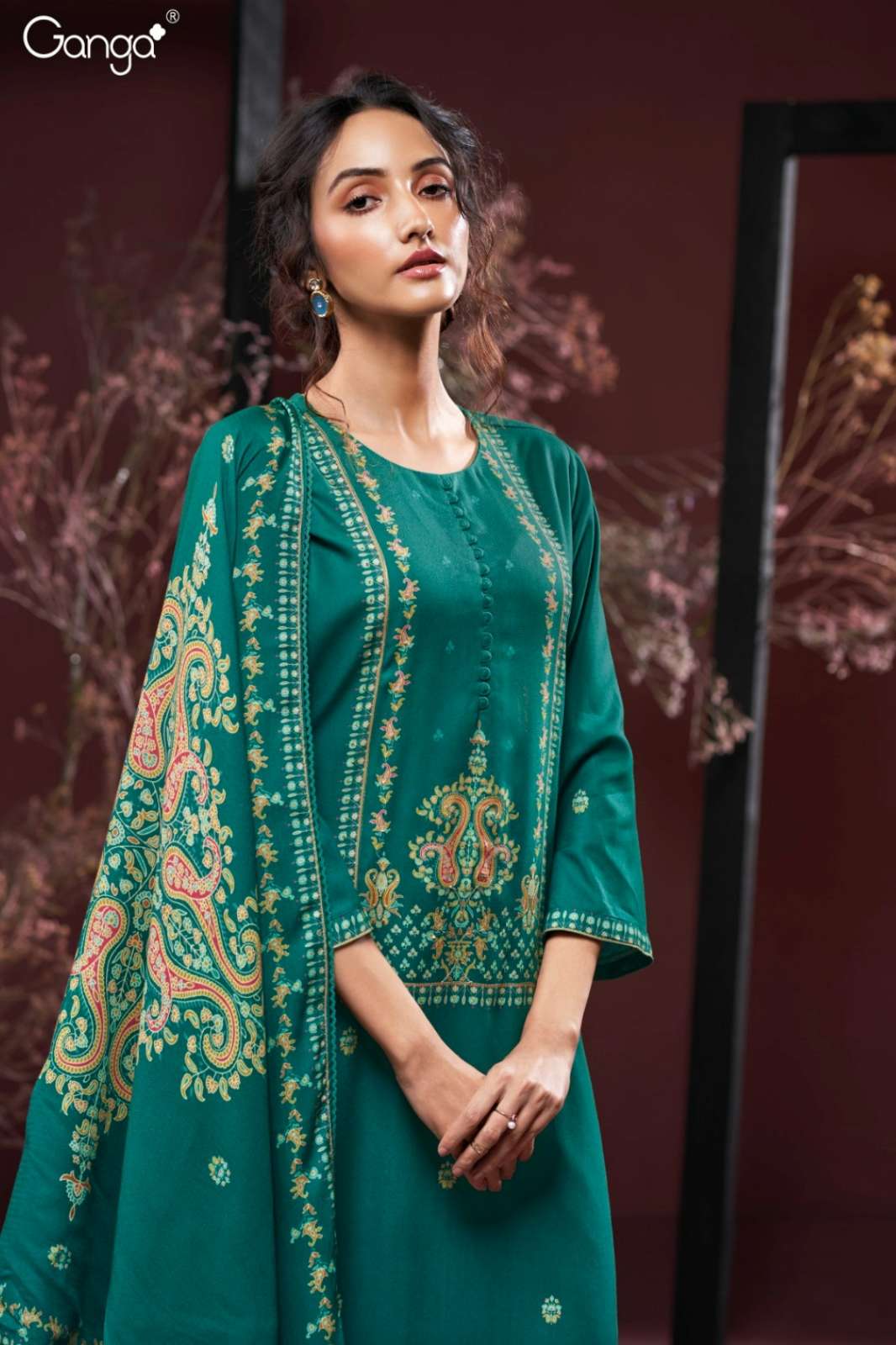 GANGA GULNAZ S3913 PREMIUM PURE WOOL PASHMINA SUIT WITH HAND EMBROIDERY