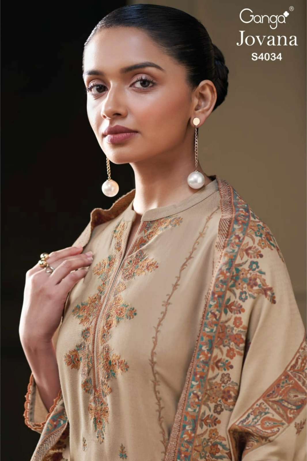 GANGA JOVANA S4034 PREMIUM PURE PASHMINA SUIT WITH EMBROIDERY
