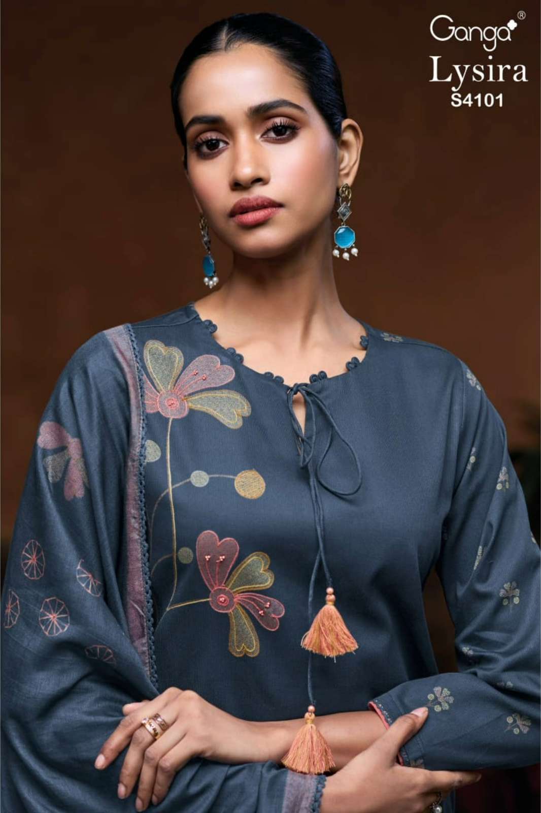 GANGA LYSIRA S4101 PREMIUM CORDUROY PRINTED SUIT WITH AARI WORK