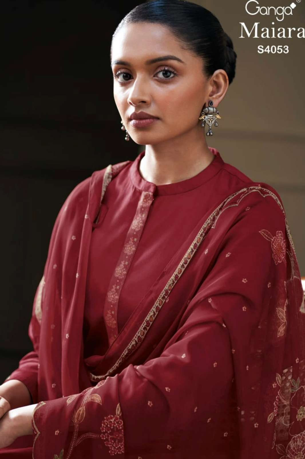 GANGA MAIARA S4053 PREMIUM COTTON SILK SOLID COLOR SUIT WITH PRINTED
