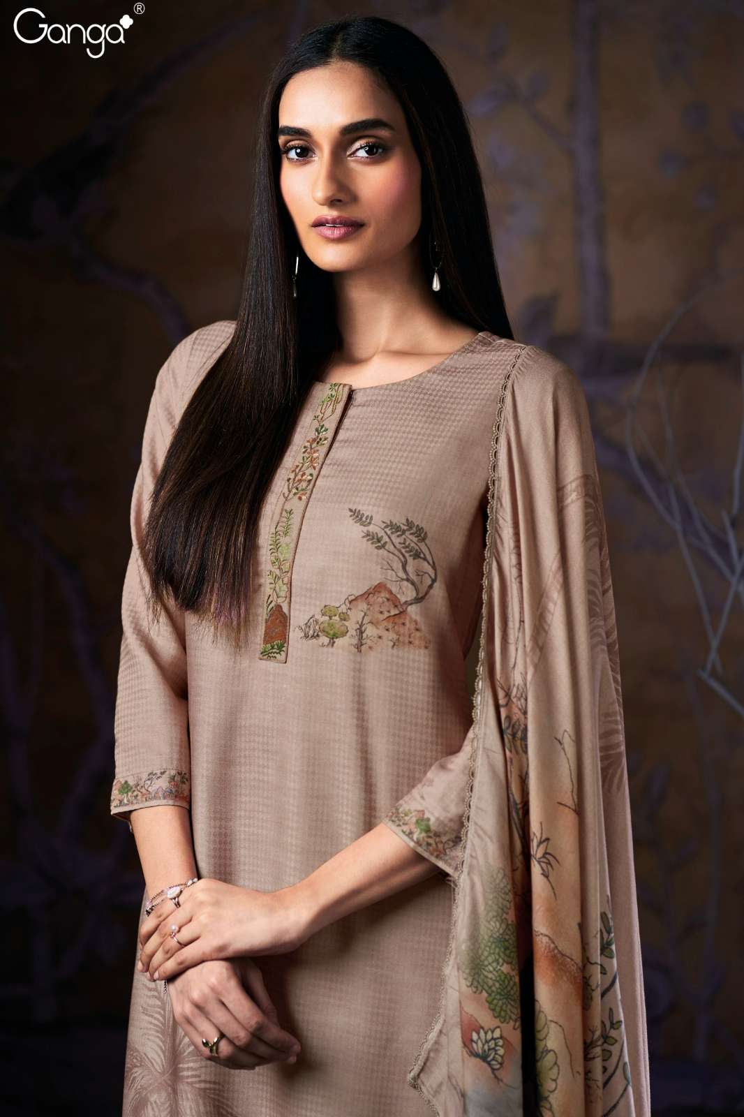 GANGA MAITREYI S3862 PREMIUM PURE WOOL PASHMINA SUIT WITH EMBROIDERY