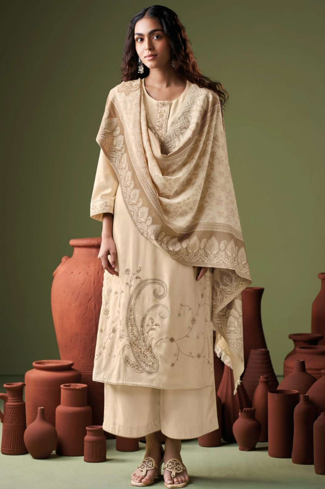 GANGA MAVIRA C2310 PURE WOOL PASHMINA SUIT WITH EMBROIDERY