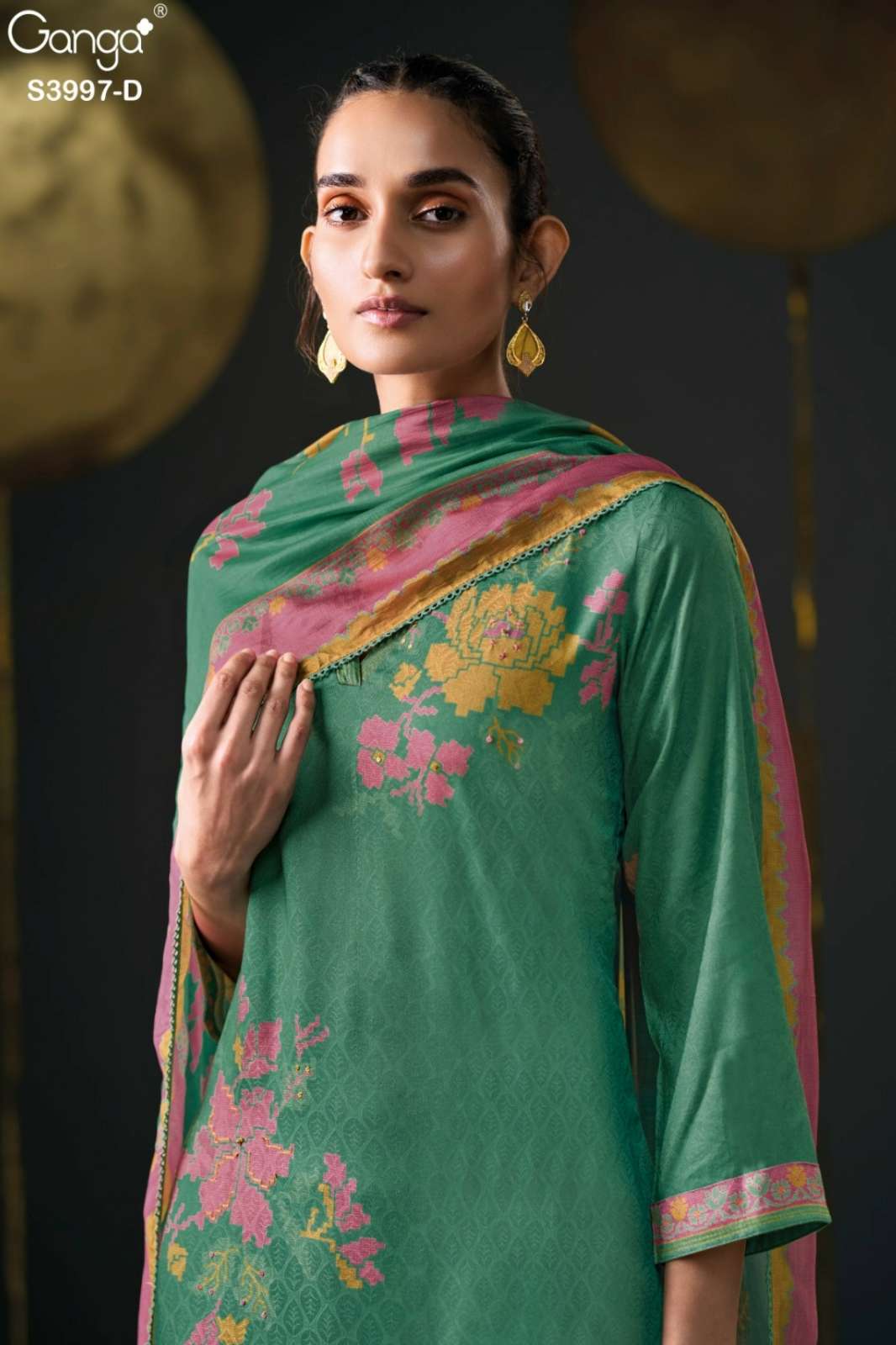 GANGA PARINITI S3997 PREMIUM PURE PASHMINA SUIT WITH HAND WORK