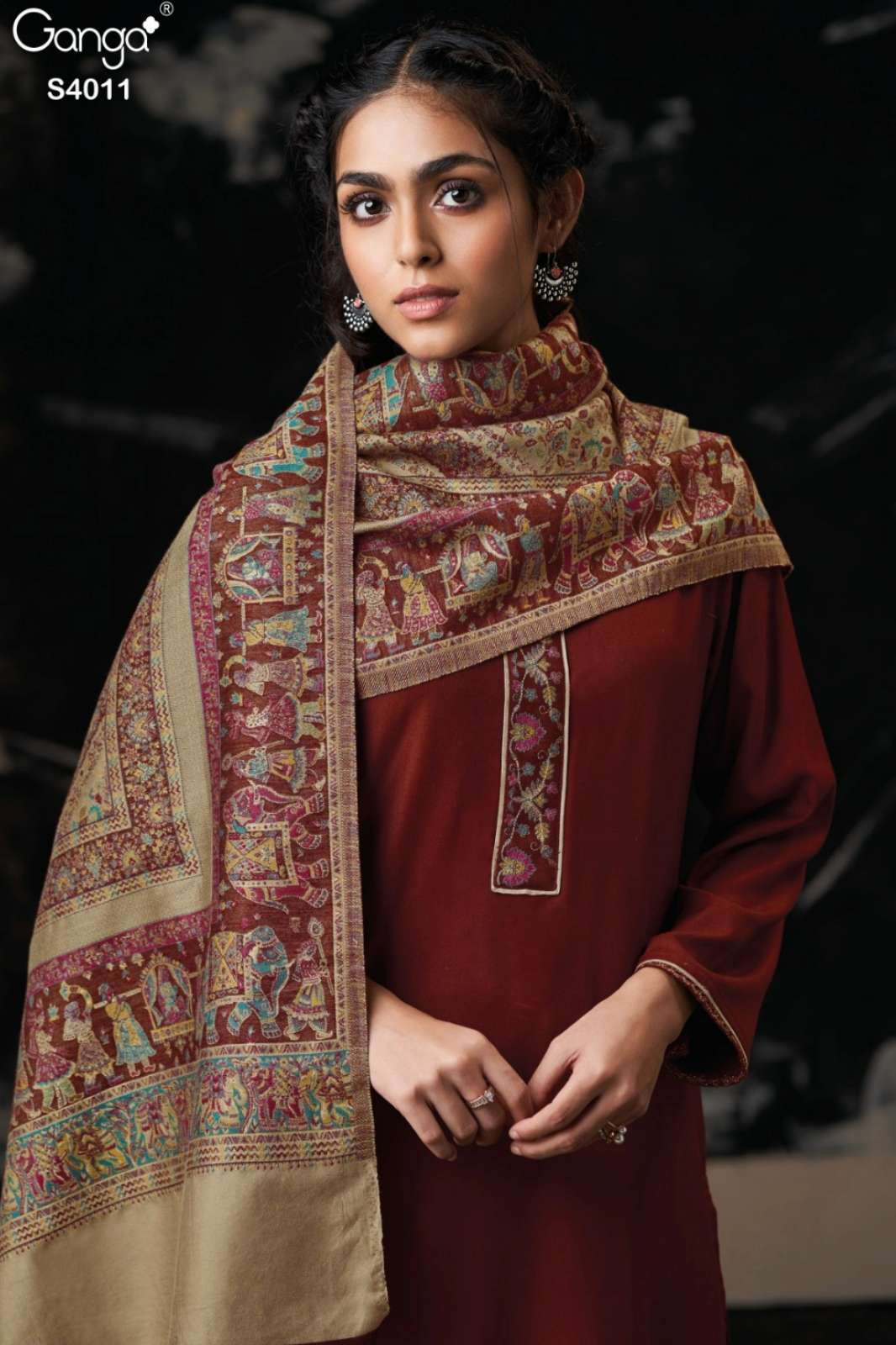 GANGA PRERYA S4011 PREMIUM PURE PASHMINA SUIT WITH EMBROIDERY