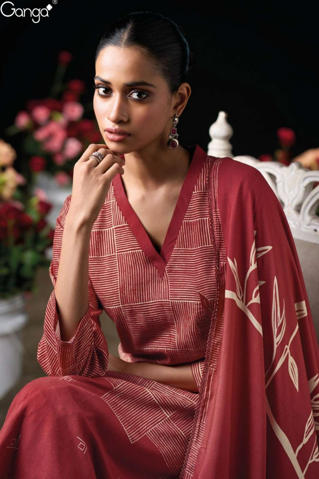 GANGA PYRRHA S3941 PREMIUM PURE WOOL PASHMINA SUIT WITH EMBROIDERY