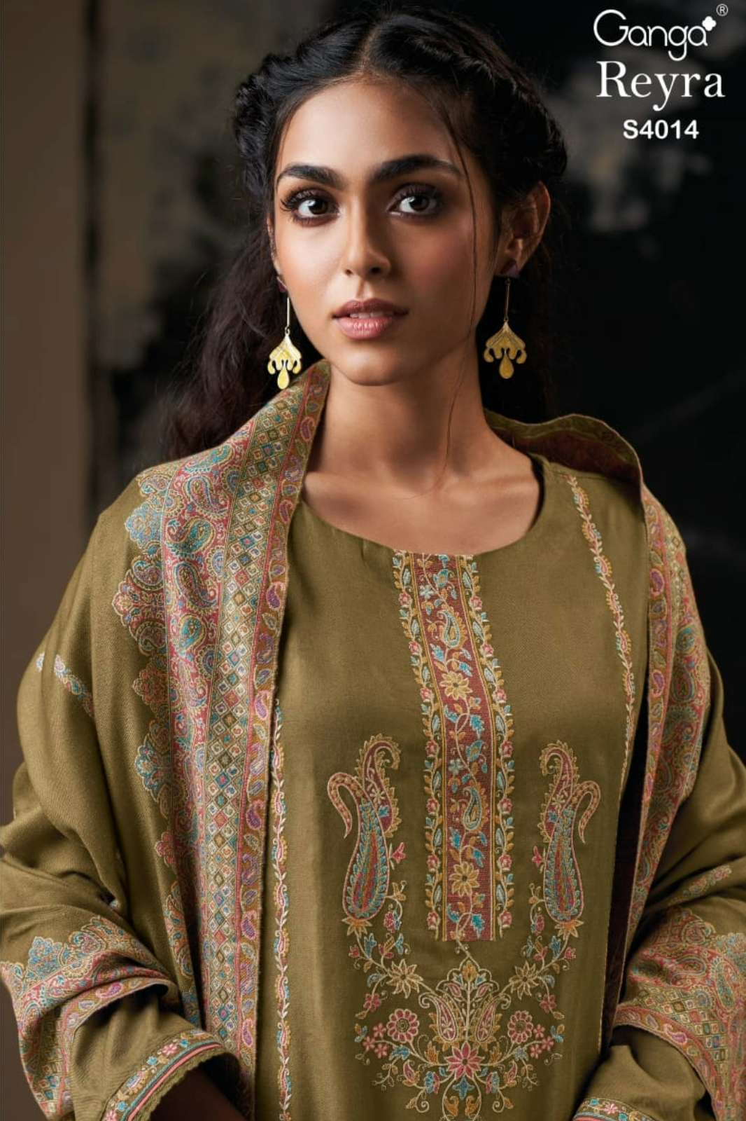 GANGA REYRA S4014 PREMIUM PURE PASHMINA SUIT WITH EMBROIDERY