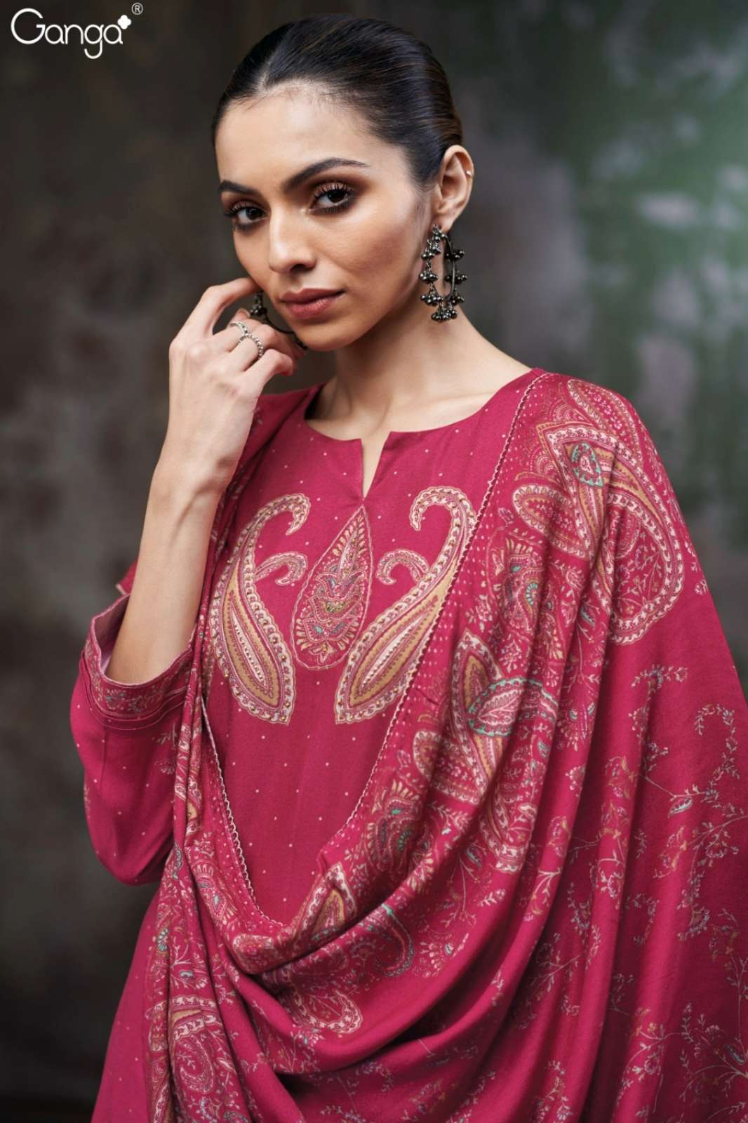GANGA RICHA S3734 PREMIUM PURE WOOL PASHMINA SUIT WITH HAND EMBROIDERY
