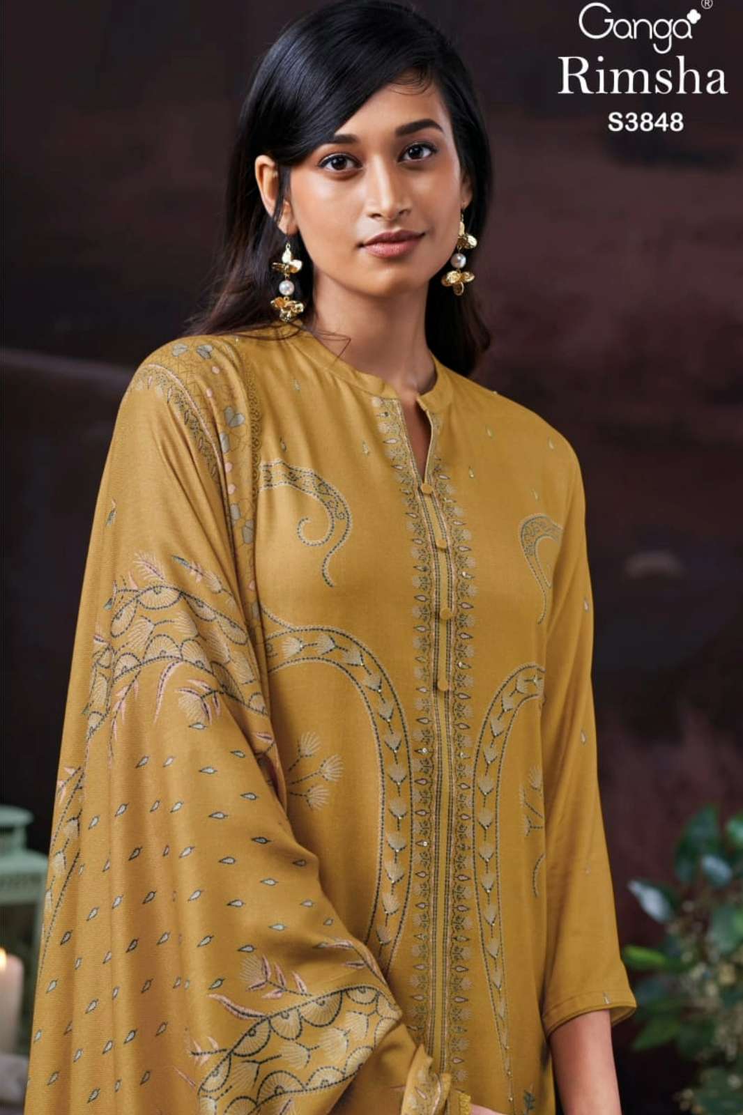 GANGA RIMSHA S3848 PURE WOOL PASHMINA PRINTED SUIT WITH HAND EMBROIDERY