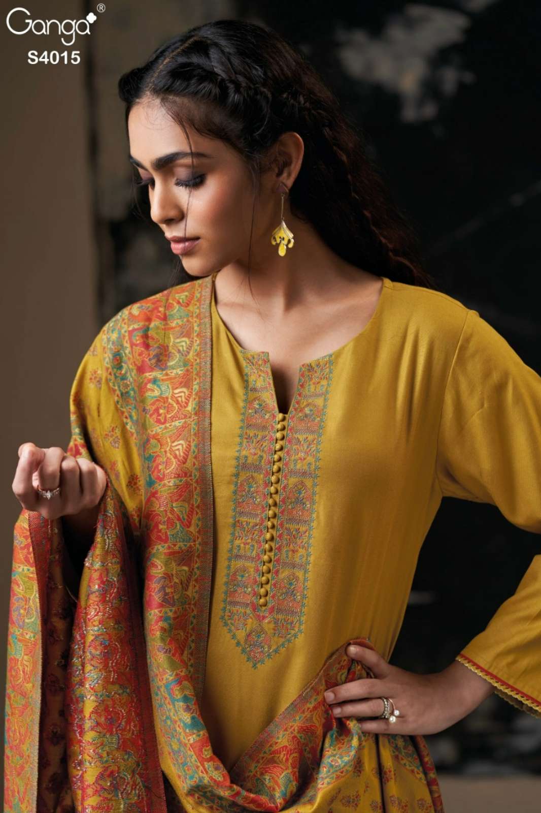 GANGA SIONAH S4015 PREMIUM PURE PASHMINA SUIT WITH EMBROIDERY