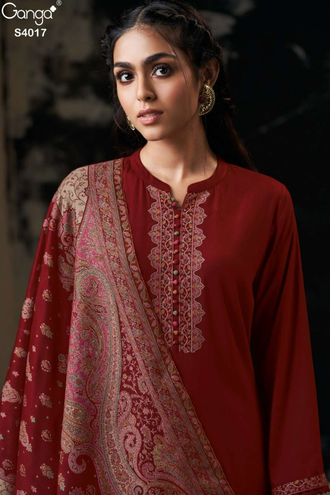 GANGA TANYRA S4017 PREMIUM PURE PASHMINA SUIT WITH EMBROIDERY