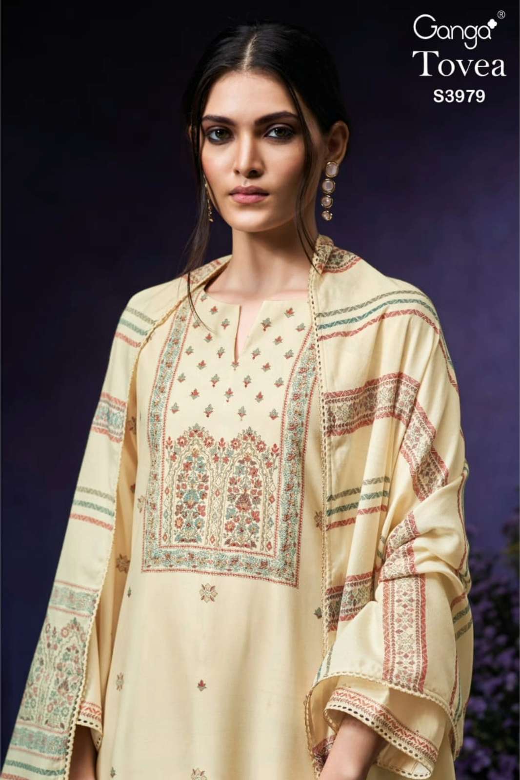 GANGA TOVEA S3979 PREMIUM PURE PASHMINA SUIT WITH HAND EMBROIDERY WORK