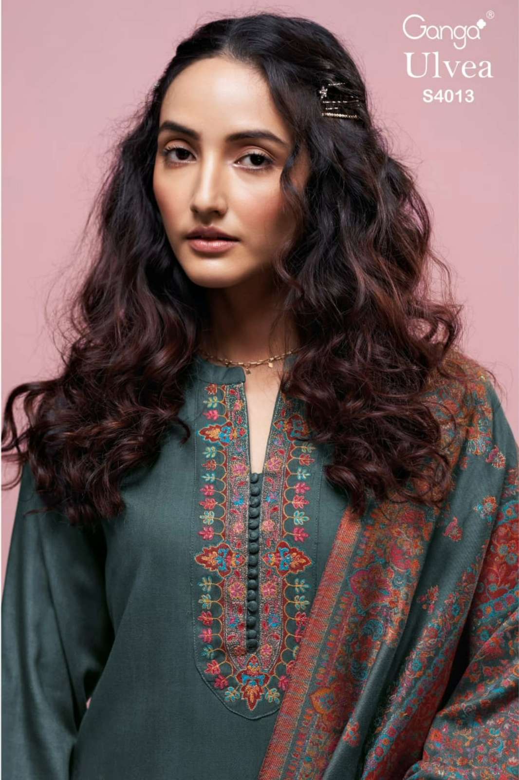 GANGA ULVEA S4013 PREMIUM PURE PASHMINA SUIT WITH EMBROIDERY
