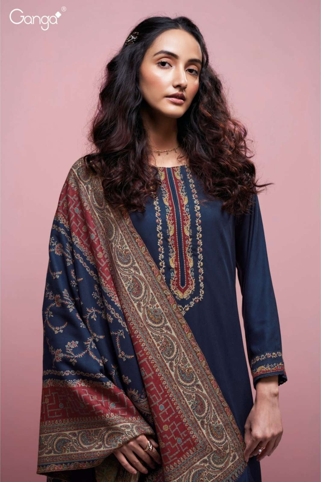 GANGA ZIVANA S4016 PREMIUM PURE PASHMINA SUIT WITH EMBROIDERY