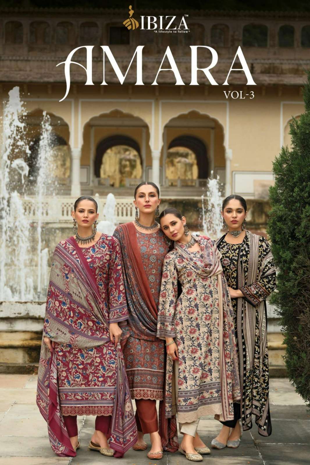 IBIZA AMARA VOL 3 VISCOSE PASHMINA DIGITAL PRINTED SUIT WITH EMBROIDERY 