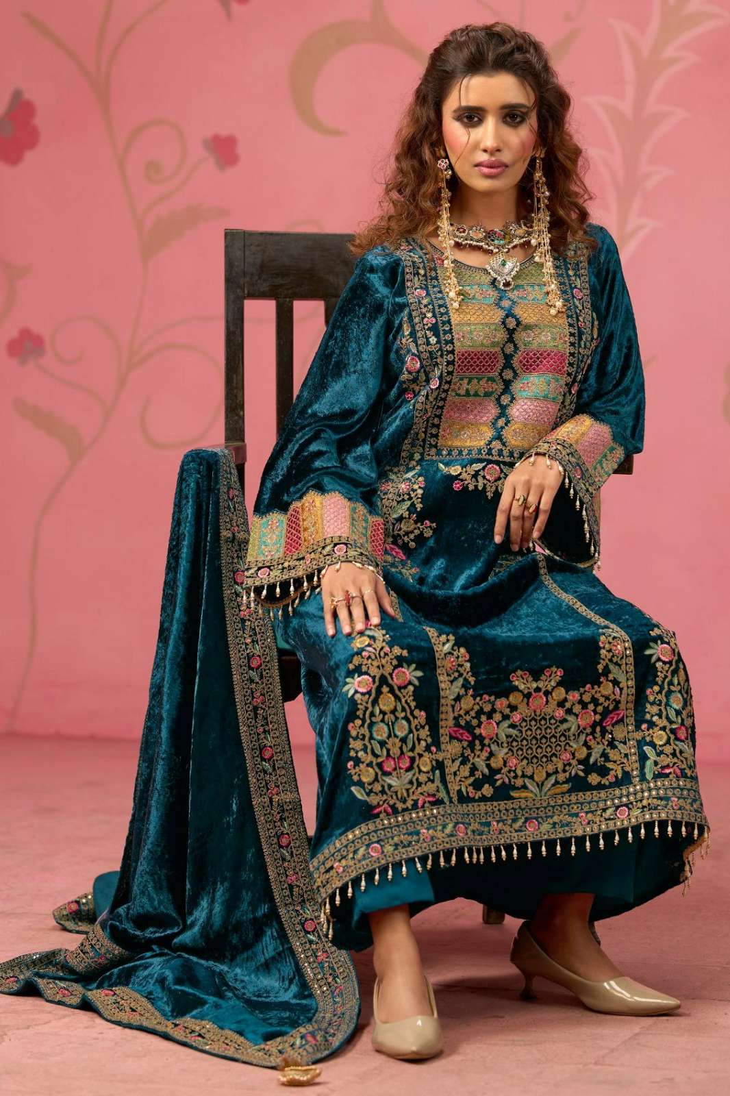 IBIZA BACCARAT PURE VISCOSE VELVET DESINER EMBROIDERED SUIT 