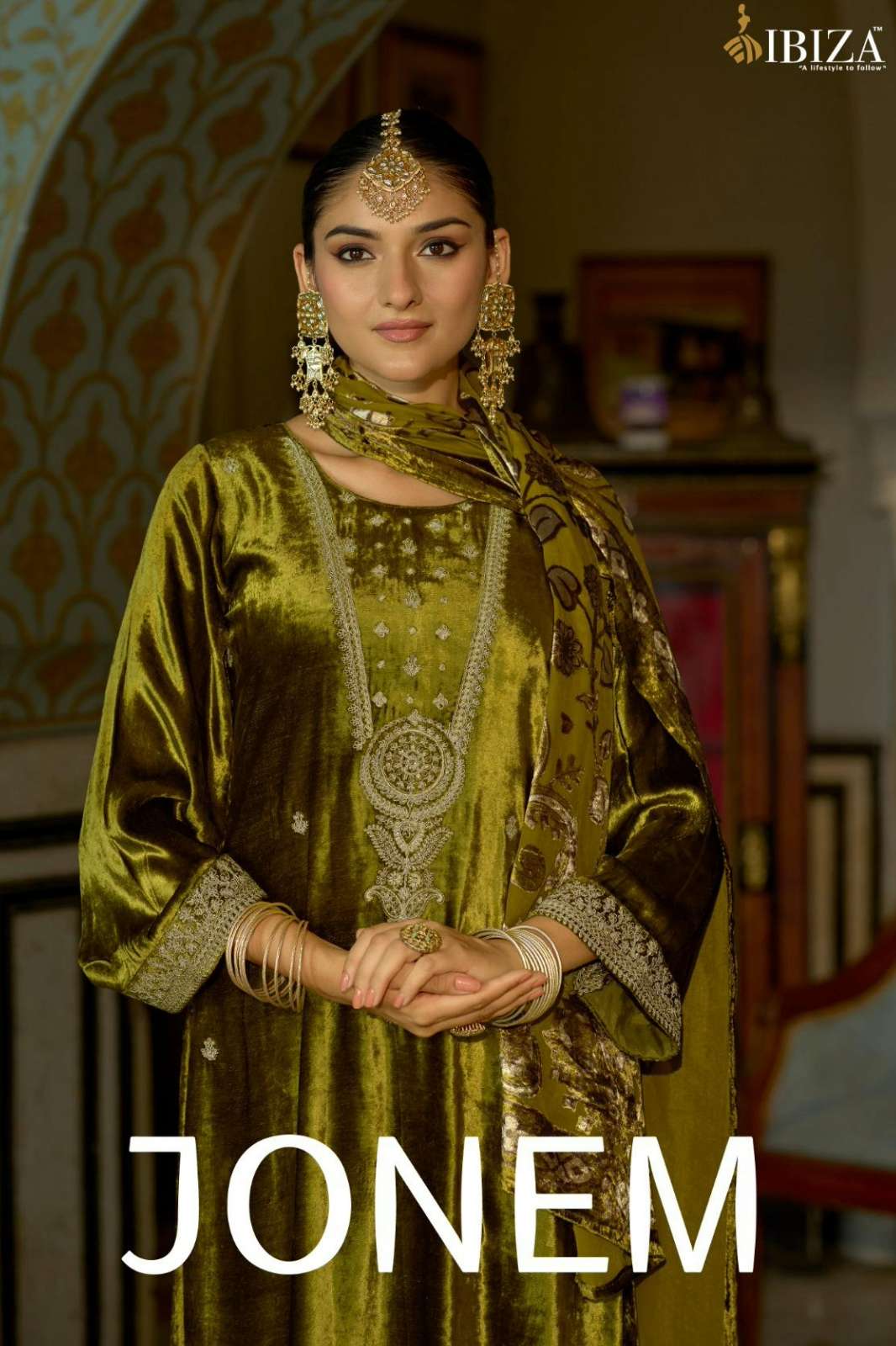 IBIZA JONEM PURE VISCOSE VELVET EMBROIDERY WORK SUIT