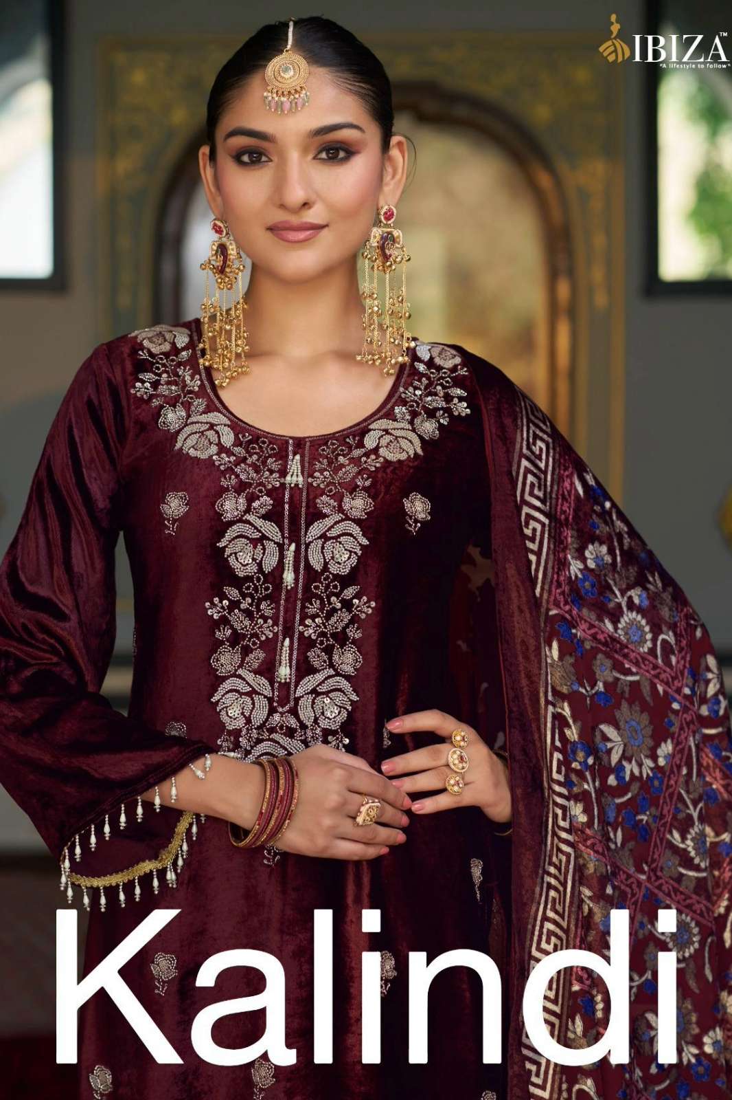 IBIZA KALINDI PURE VISCOSE VELVET BEADS WORK DESIGNER SUIT