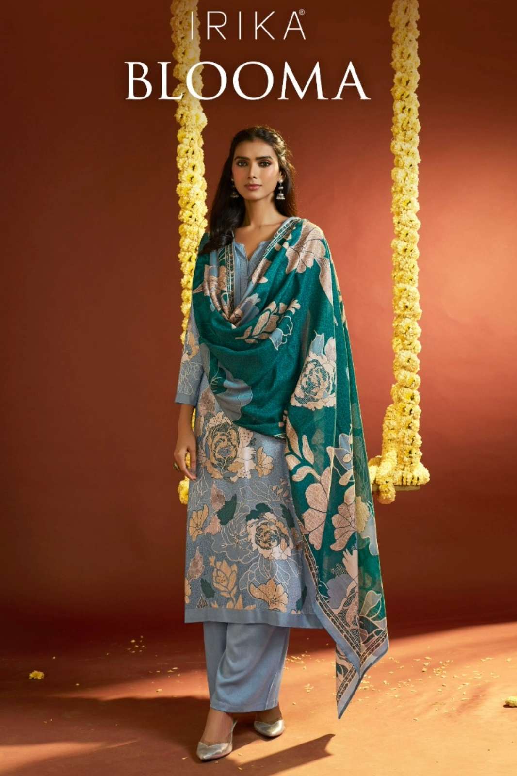 IRIKA BLOOMA Digital Printed Pure Viscose Pashmina Suit with Handwork