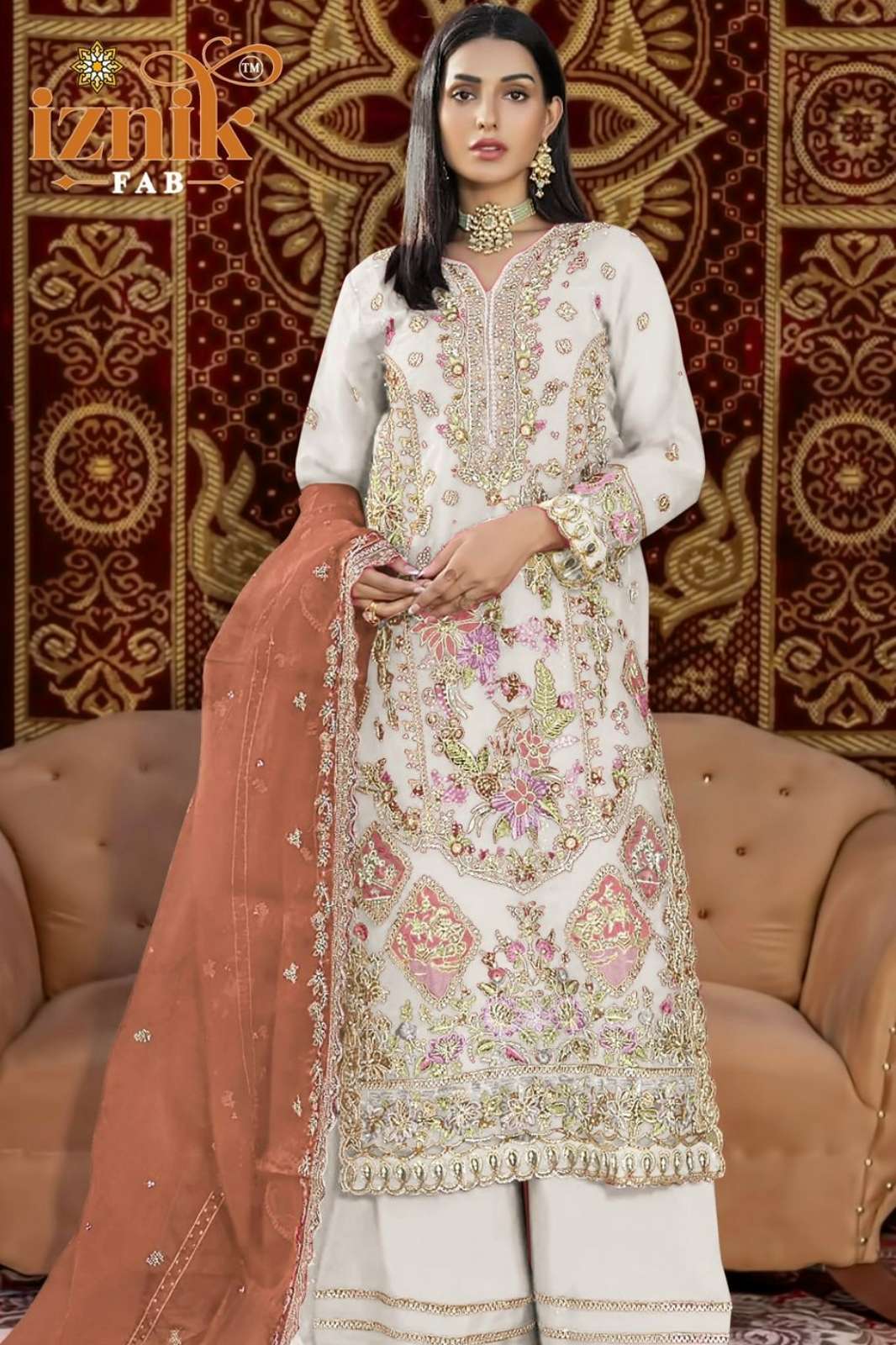 IZNIK FAB A 320 Organza Embroidery & Cutwork Pakistani Suit