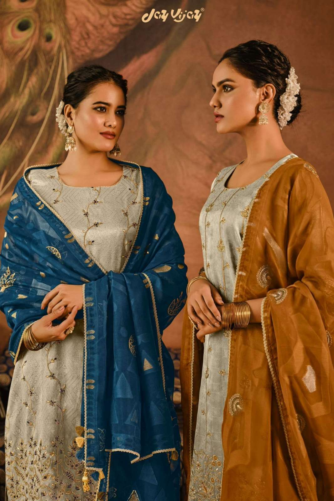 JAY VIJAY MORNI PURE TISSUE SELF JACQUARD SUIT WITH EMBROIDERY 