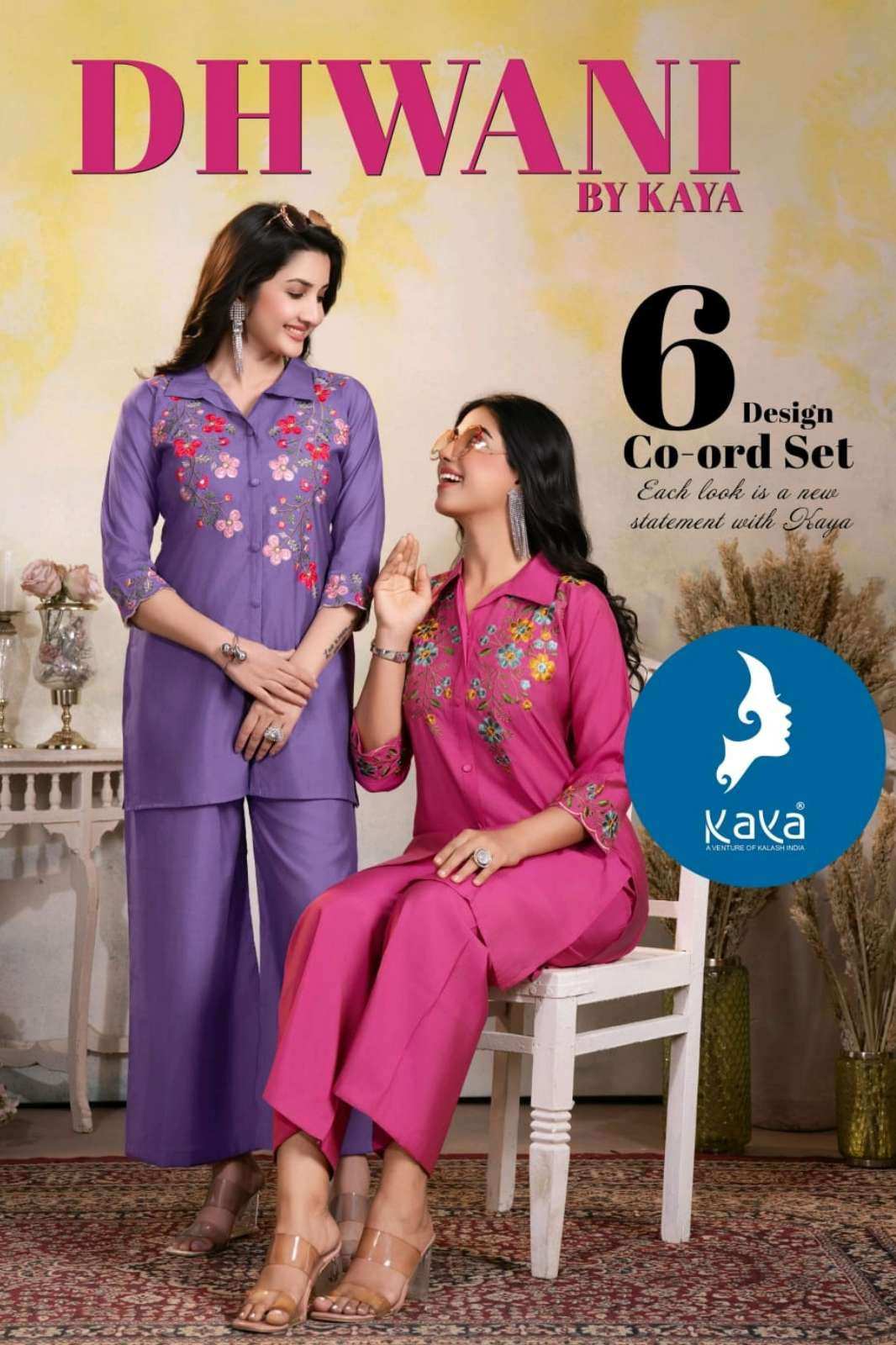 Kaya DHWANI Ready to Wear Roman Silk Floral Embroidered Co ord Set 